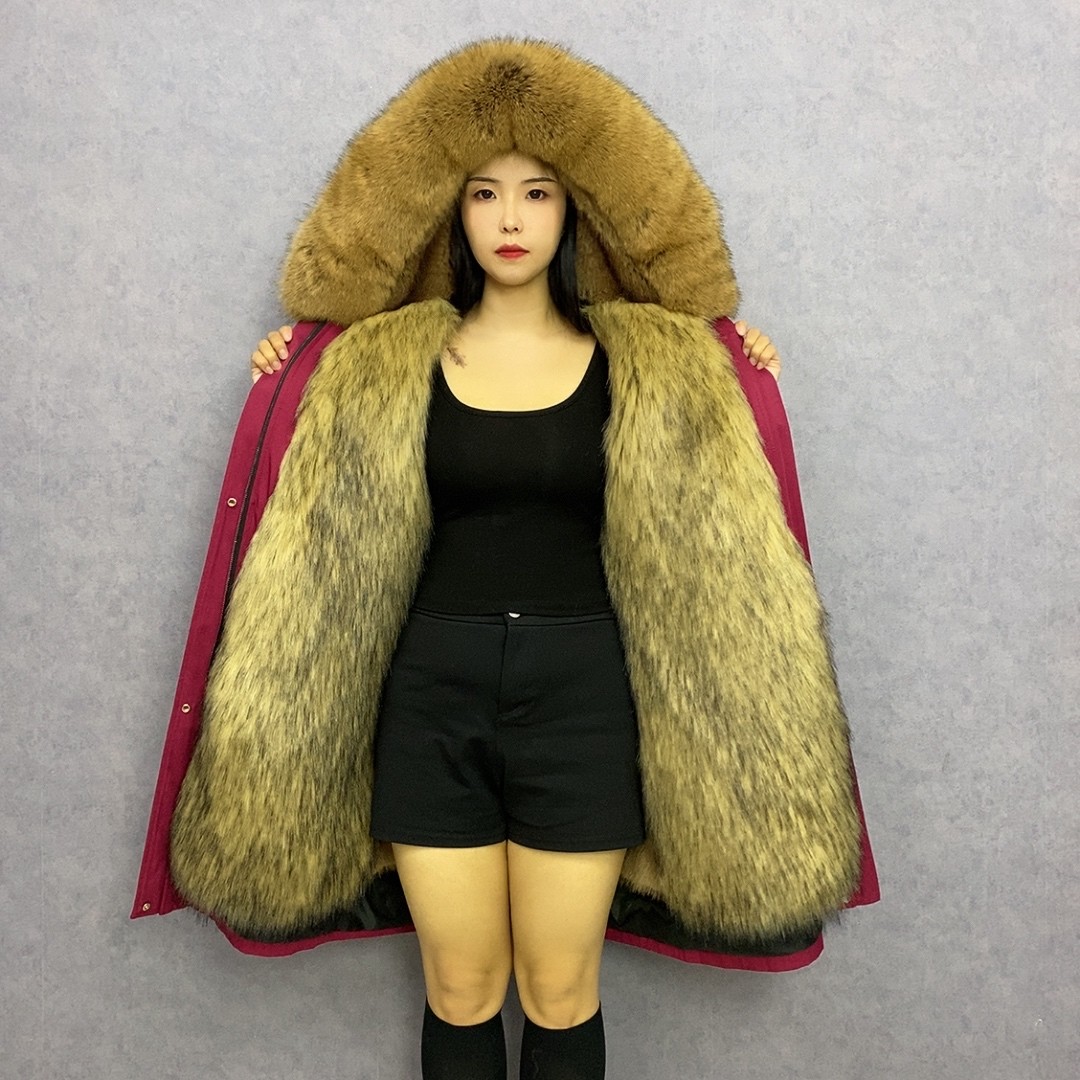 女士皮草派克王中长款保暖外套可皮草
