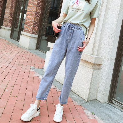 高腰老爹牛仔裤女松紧腰2026夏季宽松小个子显瘦九分百搭萝卜裤潮