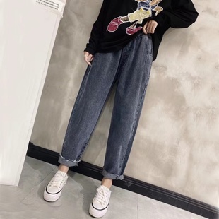 子哈伦裤 春秋松紧腰慵懒宽松老爹裤 显瘦裤 女弯刀裤 ins潮流 牛仔裤