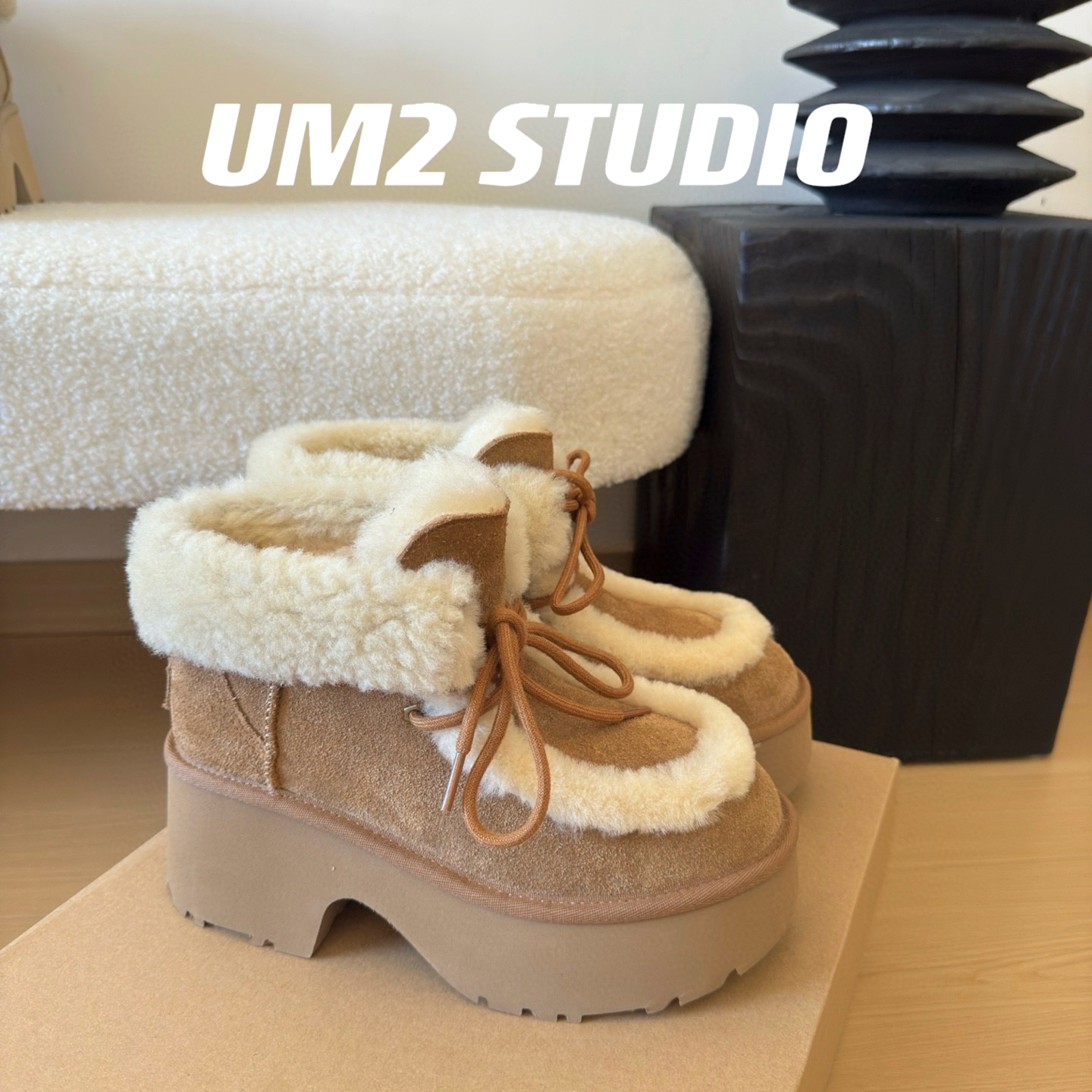 雨琦澳洲羊毛保暖防滑厚底雪地靴