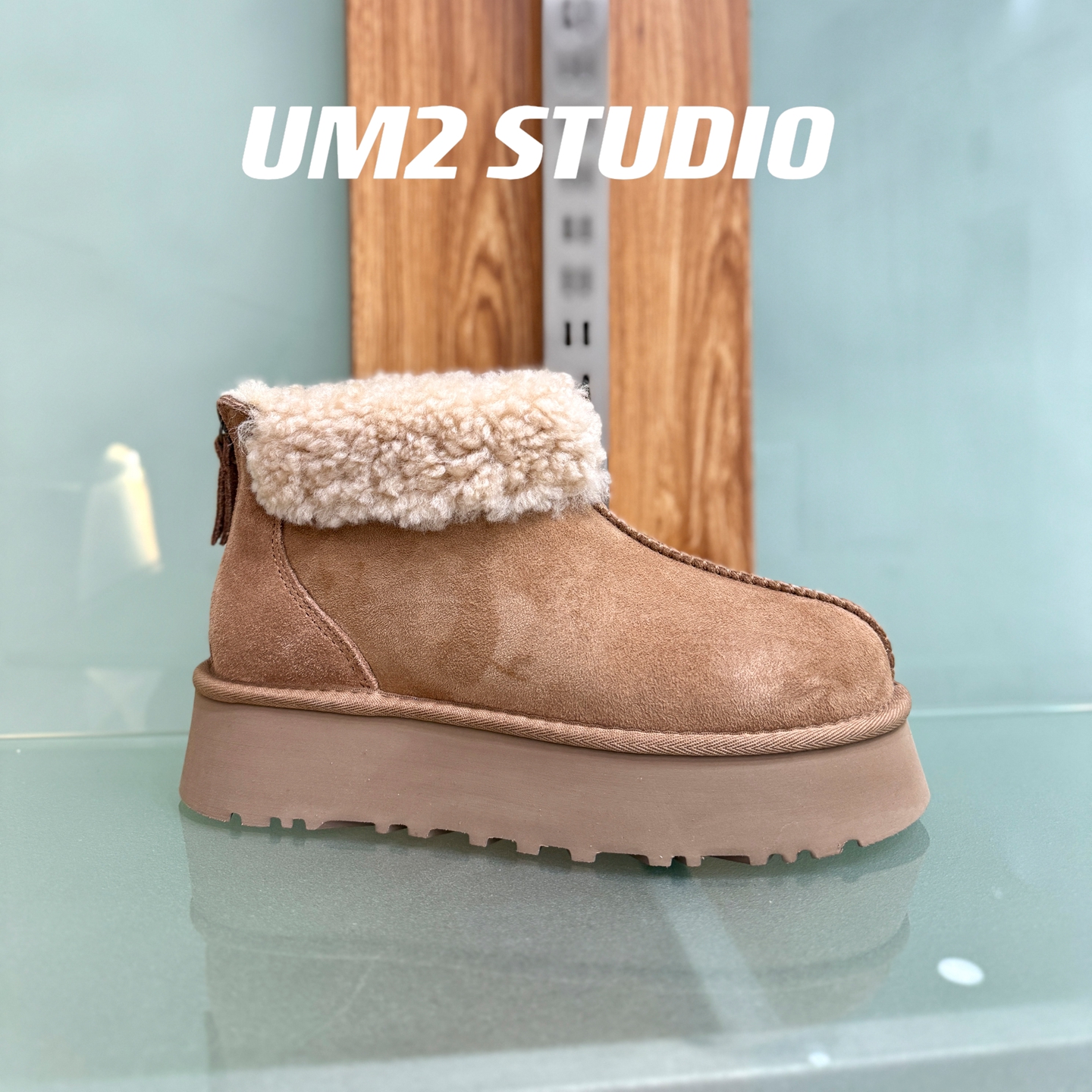 UM2厚底后拉链加绒保暖雪地靴女