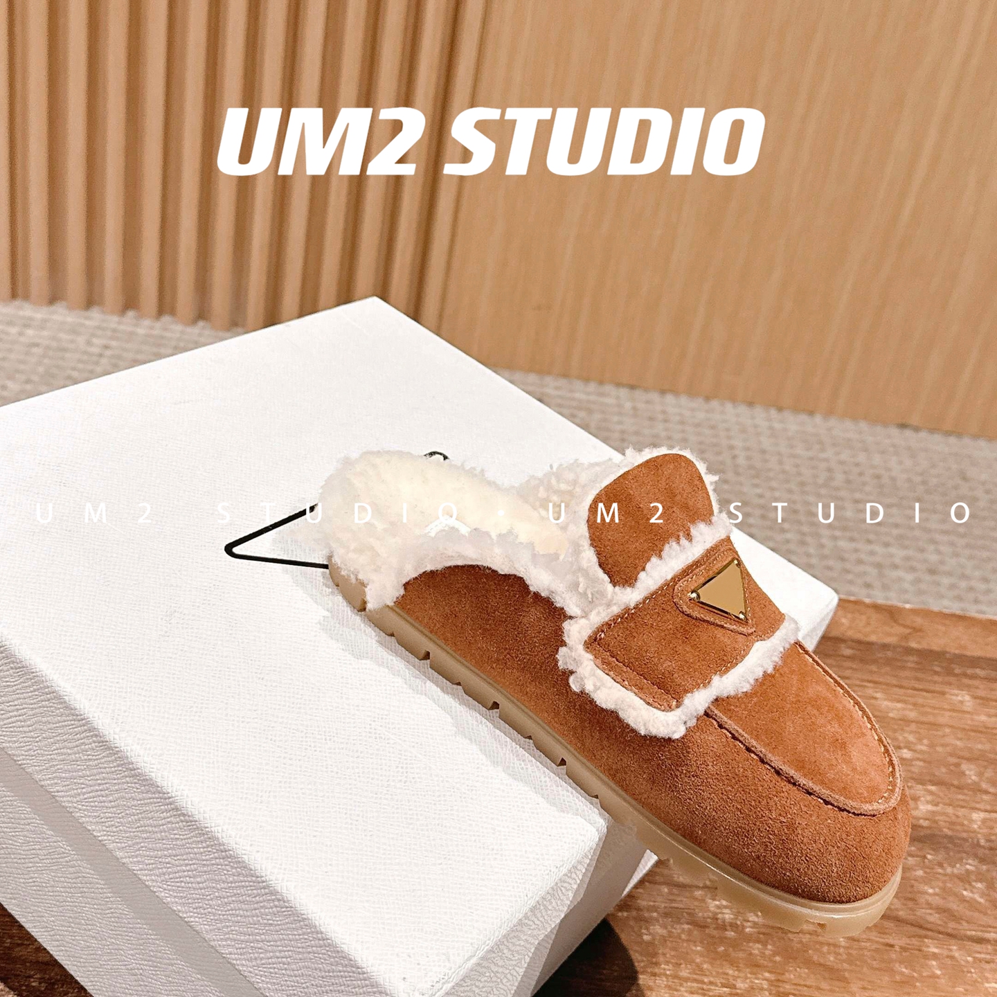 厚底冬季羊羔毛包头半拖鞋