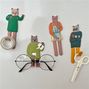 免打孔无痕冰箱磁吸挂钩可爱卡通长腿猫咪磁铁冰箱贴磁性小挂钩