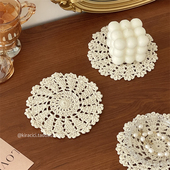 法式 复古布艺蕾丝杯垫碗垫ins风氛围感拍照道具手工编织装 饰餐垫