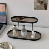 北欧铁艺双层收纳架桌面杂物整理架卧室化妆品香水置物架展示架