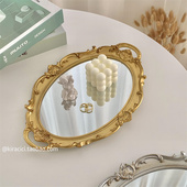 法式 复古玻璃镜面托盘ins风客厅装 饰摆件香薰首饰展示盘收纳盘