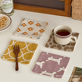 复古棉麻布艺刺绣杯垫餐桌碗垫隔热垫日式 方形咖啡杯垫水杯垫子