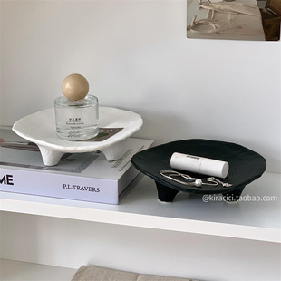 小众高级感复古陶瓷托盘摆件香薰首饰展示收纳盘玄关桌面置物盘