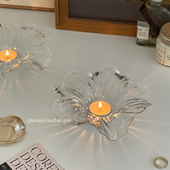 ins高级感玻璃花瓣花朵烛台法式 复古餐桌桌面浪漫氛围感装 饰摆件