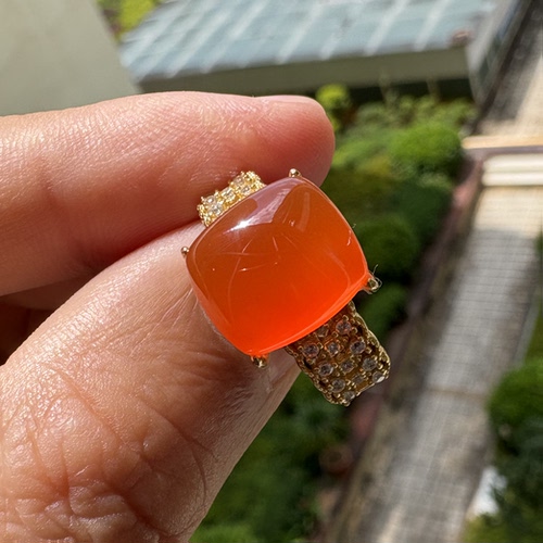 带证书2324天然原矿保山南红玛冰红色蛋面戒指925银镶嵌天然正品
