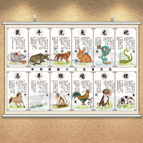 十二生肖挂画沙发背景画中式传统文化挂图属相贴纸年画客厅中堂画,家居饰品,现代装饰画,淘宝优惠券,粉丝福利购,淘宝优惠卷