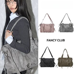 韩国FANCYCLUB流浪单肩Belted铆钉机车包WashingLeather雪允同款
