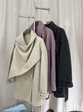 2025新款时尚百搭翻领宽松纯色柔软舒适长袖双面羊绒外套