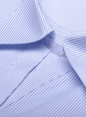 女士长袖蓝色条纹衬衫职业工装衬衣白底细蓝条春夏修身款正装大码