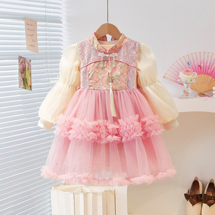 背心裙4岁小女孩套装 无袖 公主裙年服 连衣裙春秋新款 5岁女童新中式