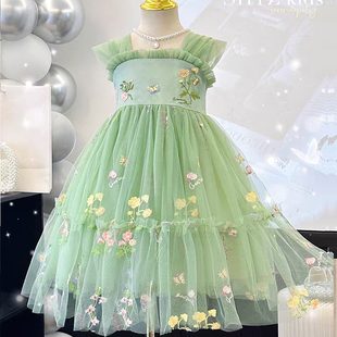女童公主裙夏装新款3岁宝宝花仙子连衣裙绣花蓬蓬吊带生日礼服裙