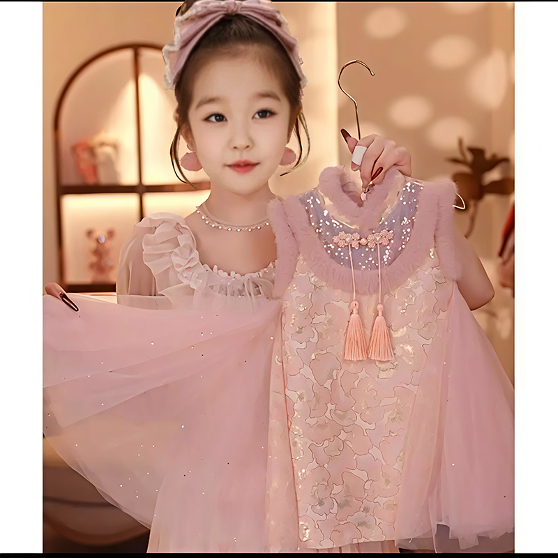 3岁女童秋冬加绒新款连衣裙洋气4宝宝公主裙5岁小女孩旗袍过年服