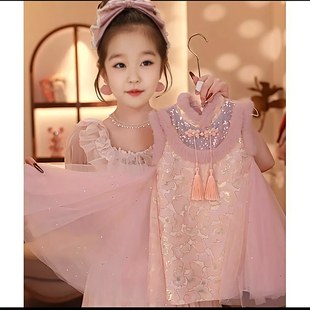 3岁女童秋冬加绒新款 连衣裙洋气4宝宝公主裙5岁小女孩旗袍过年服