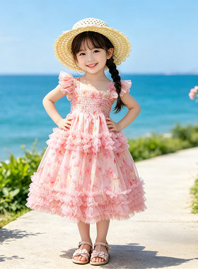 3-10岁女童连衣裙碎花夏季新款4岁女宝宝长款洋气公主裙儿童蓬裙