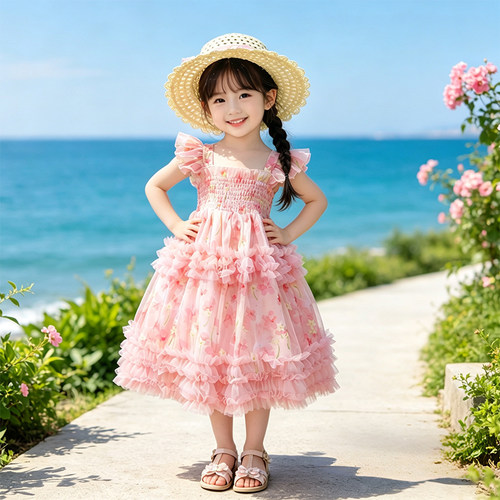 3-10岁女童连衣裙碎花夏季新款4岁女宝宝长款洋气公主裙儿童蓬裙