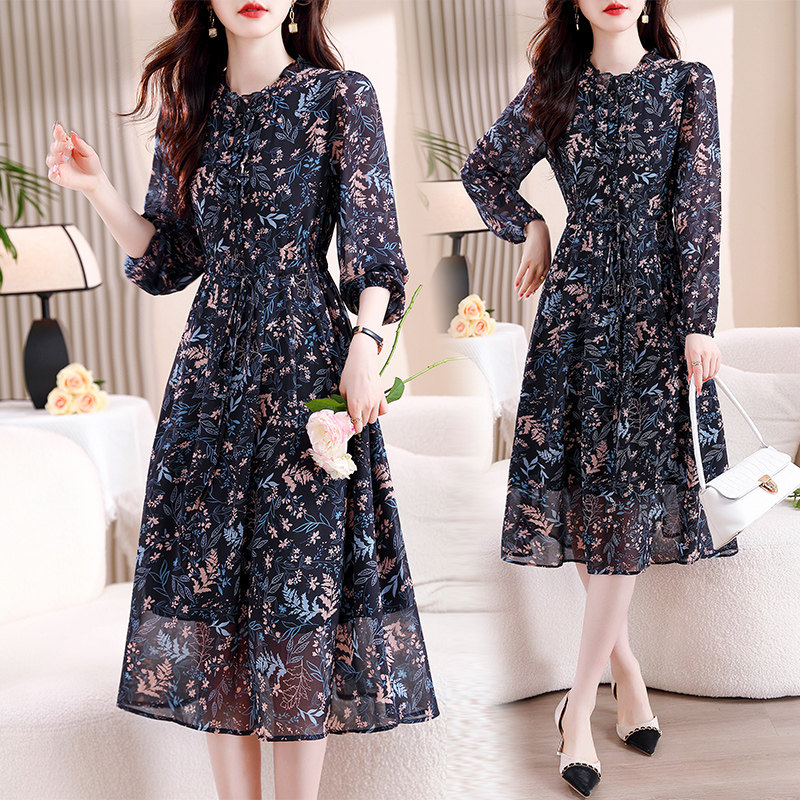 2026声雨竹春新款碎花连衣裙女时尚妈妈装中长款减龄长袖裙子折扣