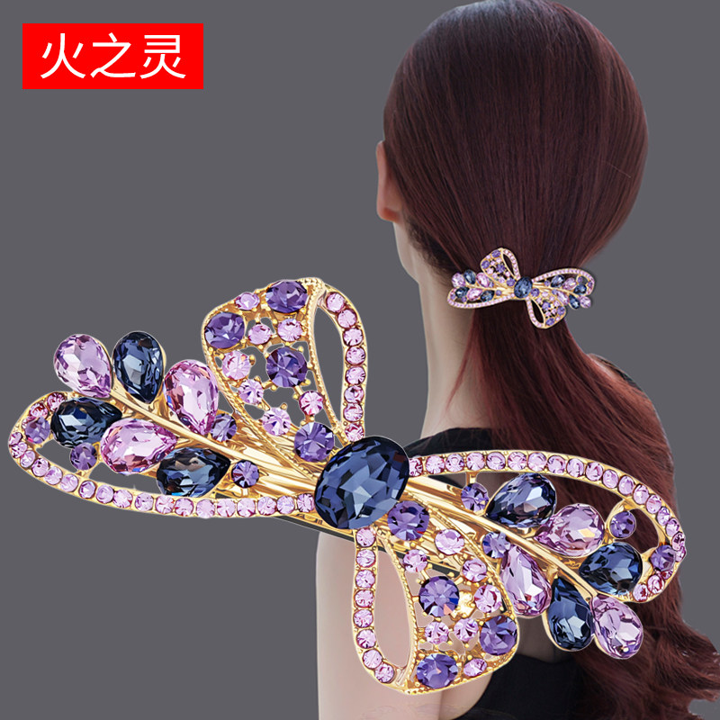 发夹女2026新款高端水钻头饰夹子大号蝴蝶结女士发卡马尾夹弹簧夹