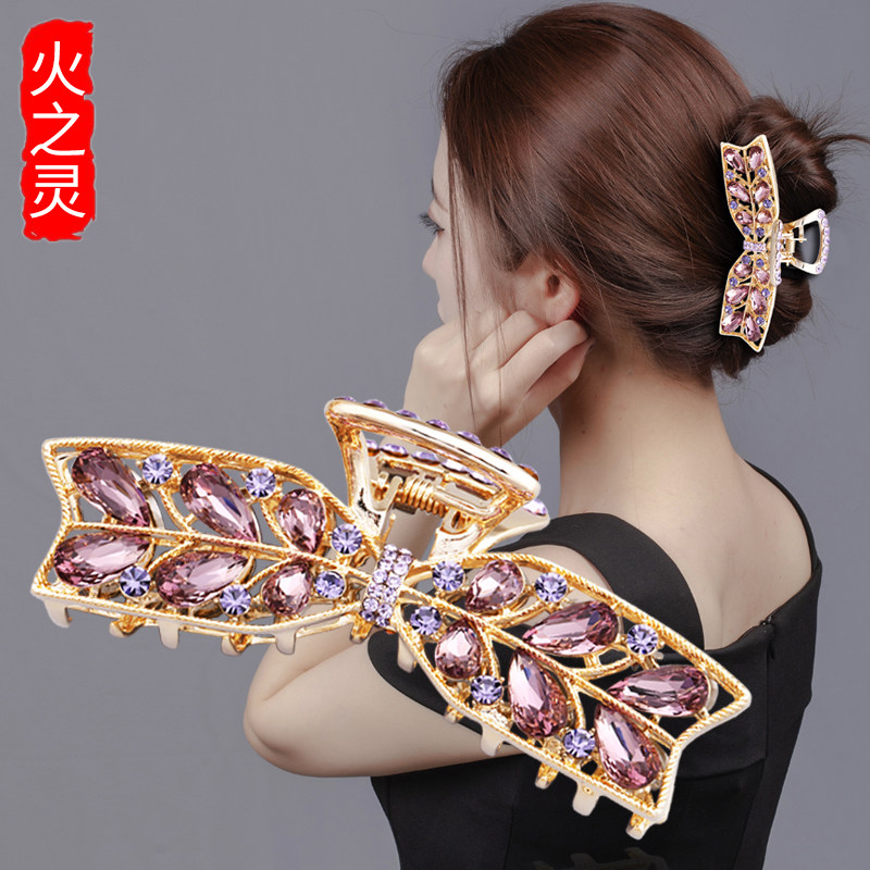 发夹女后脑勺高端水钻头饰夹子大号2022年新款蝴蝶结盘发抓夹发抓