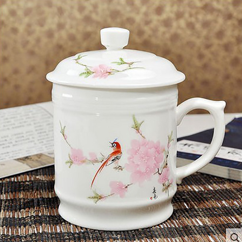 欣茂中式陶瓷带盖茶杯水杯