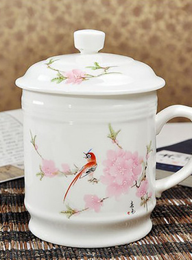 景德镇陶瓷大号茶杯水杯单杯大容量带盖办公杯老板杯泡茶杯850ml