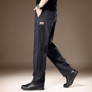 高端美式高街侧条纹休闲裤男秋季加绒垂感阔腿宽松直筒拖地裤子男