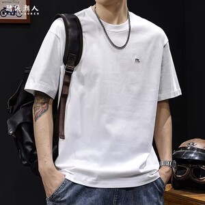 2026夏季男士宽松短袖T恤白色