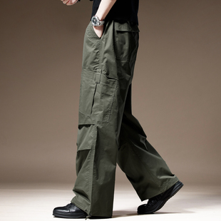 高端美式复古冲锋伞兵裤男士秋季宽松直筒阔腿百搭工装休闲裤子男