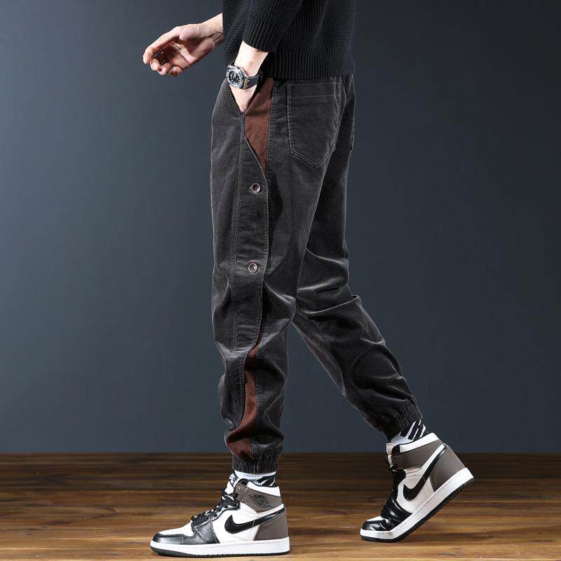 雷茨潮牌撞色拼接灯芯绒裤子男士秋冬2025新款痞帅宽松工装休闲裤