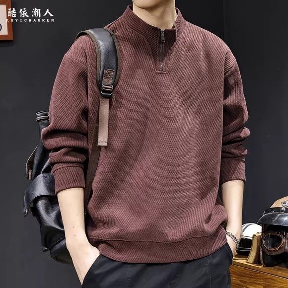 高端纹理感半高领拉链卫衣男秋冬款加绒衣服2025新款重磅潮牌大码