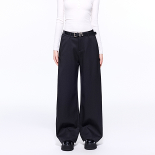 直筒休闲显瘦拖地裤 女春秋2026新款 裤 TRTNAO黑色刺绣高腰阔腿西装