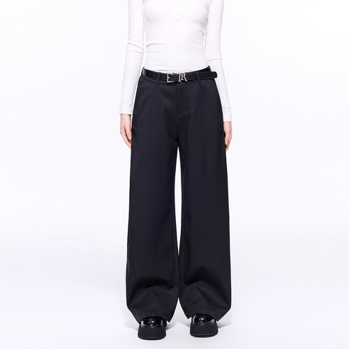 TRTNAO黑色刺绣高腰阔腿西装裤女春秋2026新款直筒休闲显瘦拖地裤