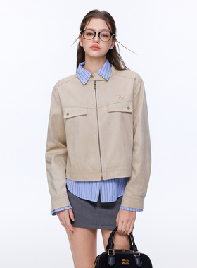 TRTMAO原创金属贴标复古麂皮绒外套女春秋新款短款显瘦夹克上衣