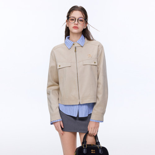 TRTMAO原创金属贴标复古麂皮绒外套女春秋新款短款显瘦夹克上衣