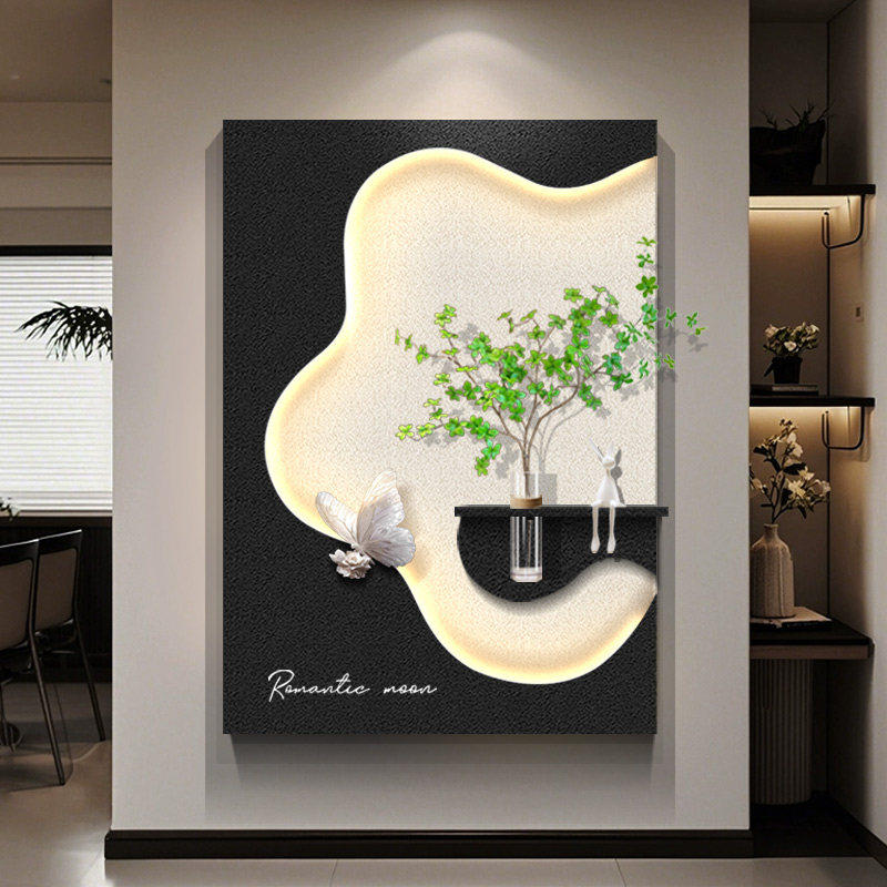 黑白高级感入户正对门玄关装饰画水培绿植客厅壁画轻奢氛围灯挂画,家居饰品,现代装饰画,淘宝优惠券,粉丝福利购,淘宝优惠卷