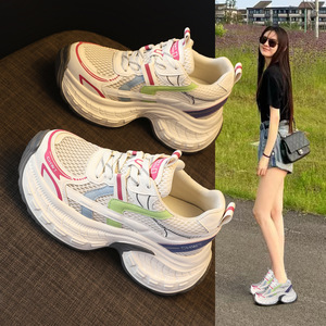 小个子8cm网面透气老爹鞋女