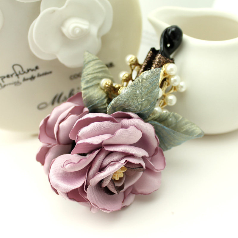 香蕉夹韩国女士手工发饰竖夹花朵马尾夹优雅雪纱发夹简约时尚饰品