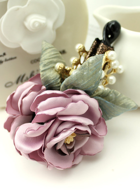 香蕉夹韩国女士手工发饰竖夹花朵马尾夹优雅雪纱发夹简约时尚饰品