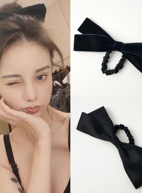复古丝绒大蝴蝶结黑vintage发绳网红可爱顶夹法式小肠圈绸缎头绳