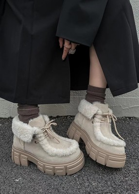 SGIRLTWTW女靴厚底雪地靴 2025新加绒加厚防滑保暖零下毛毛东北靴