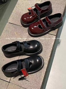 SGIRLTWTW厚底玛丽珍鞋女2026新款增高小皮鞋休闲ins风魔术贴单鞋
