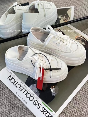 SGIRLTWTW厚底小白鞋女2026新款四季透气踩跟两穿ins风学生板鞋潮