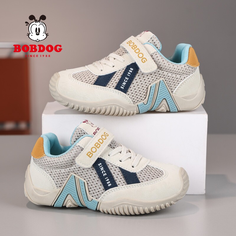 巴布豆童鞋男童运动鞋春季新款网面透气鞋子防滑儿童魔术贴德训鞋