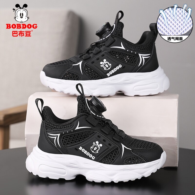 巴布豆童鞋女童运动鞋夏季透气单网鞋子儿童防滑小女孩黑色跑步鞋