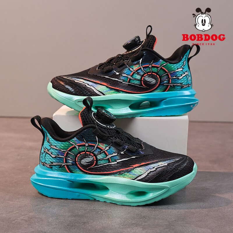 巴布豆童鞋男童运动鞋春秋网面透气跑步鞋新款旋转扣防滑软底鞋子