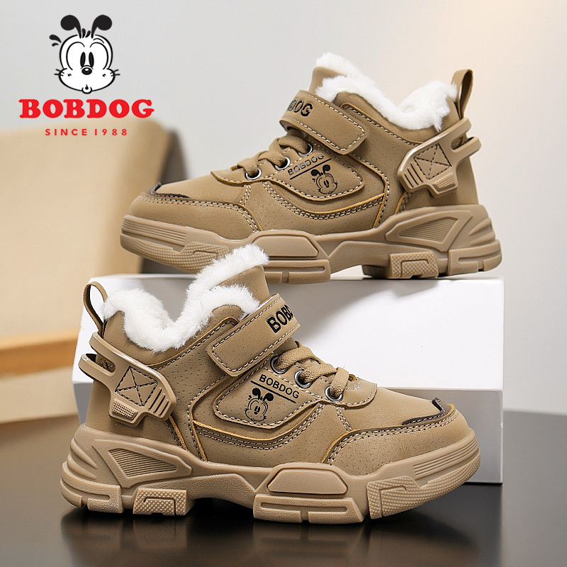 巴布豆儿童棉鞋加绒加厚防水防滑